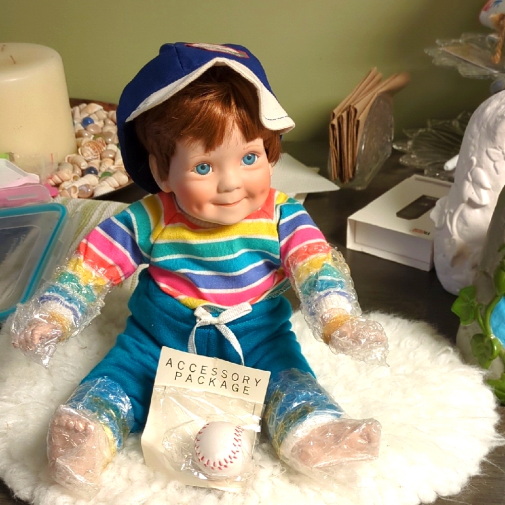 Blue Doll with Rainbow Stripes and Accessories